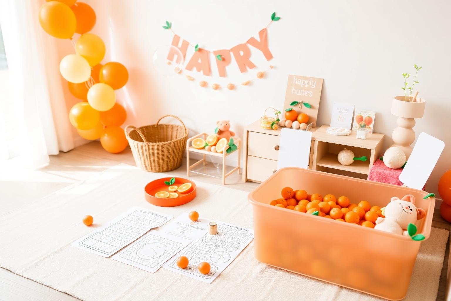 Little Cutie first birthday activity area with soft play and citrus decorations